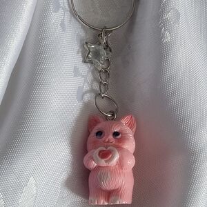 💀NEW 💀 Pink Cat Keychain with Heart Charm